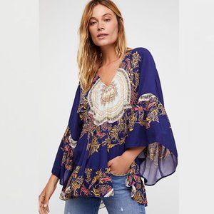 Free People | Blue Sunset Dreams Ruffle Tunic Top